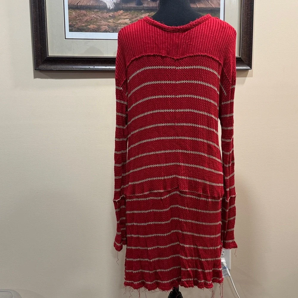 Free People Red and White Striped Long Sleeve Top